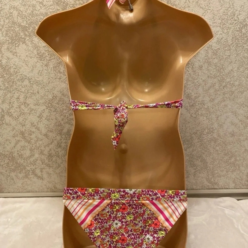 Victoria's Secret Multicolor Neon Floral and Striped Bikini